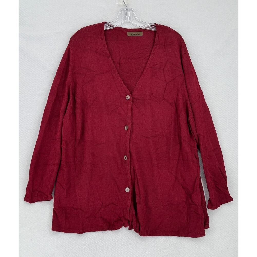 Harari Womens Plus Burgundy Red Knit V Neck Long Sleeve Cardigan Sweater